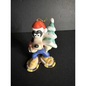 Disney Goofy Ceramic Bisque Christmas Ornament Tree with Snowshoes Taiwan